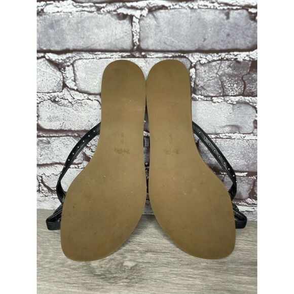 Coach New York DENI Black Leather Feather Thong Flat Sandals Women Sz 8B US/38EU - Picture 10 of 16